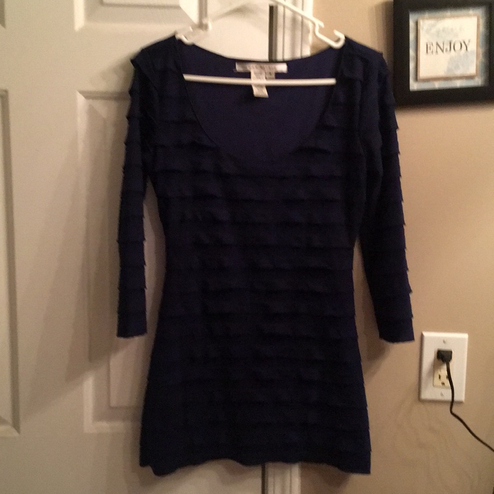 Long ruffled navy blouse